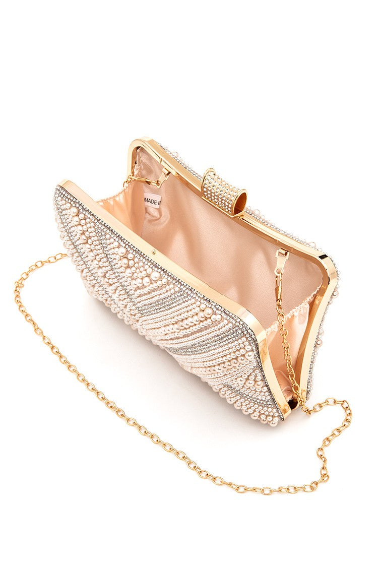 Chevron Pearl Rhinestone Convertible Box Clutchj