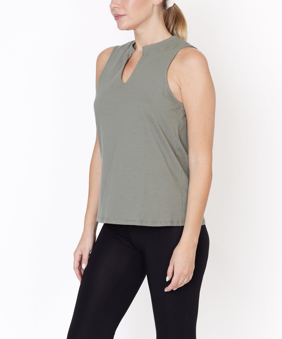 V -Cut Edge Sleeveless Cotton Jersey Top