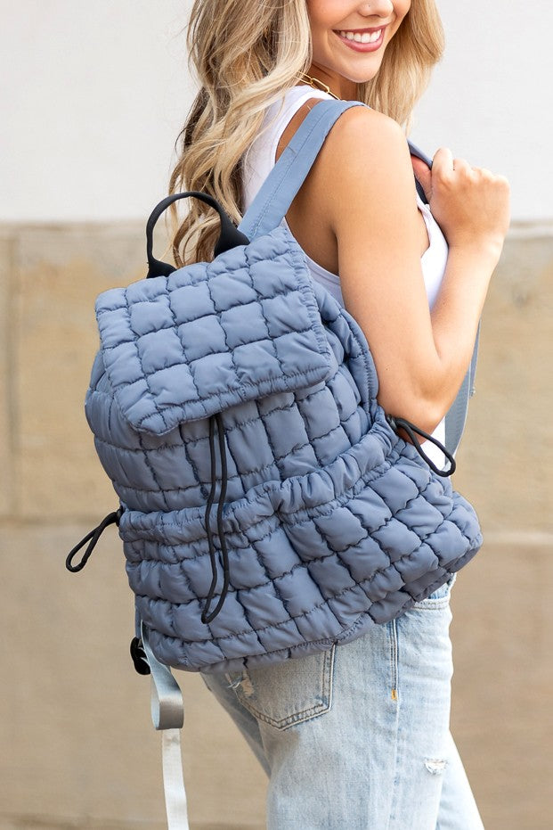Slate Blue Stevie Quilted Puffer Backpack