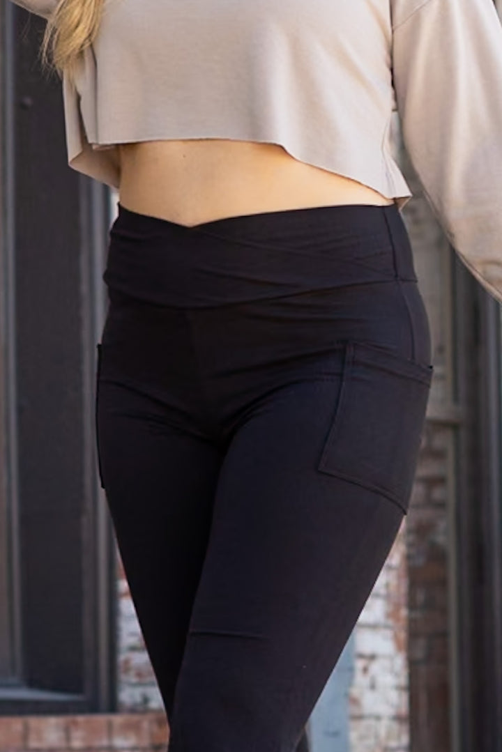 The Liz Crossover Bootcut Leggings With Pockets