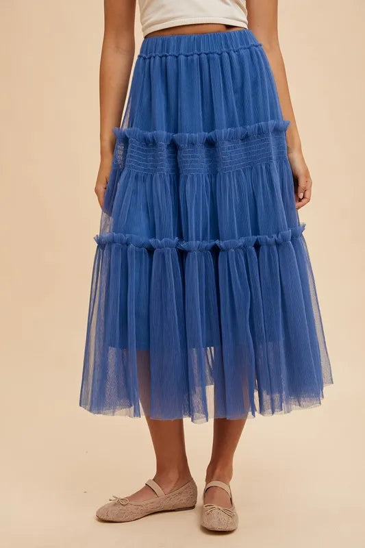 Royal Annie Wear Tulle Tiered Midi Skirt