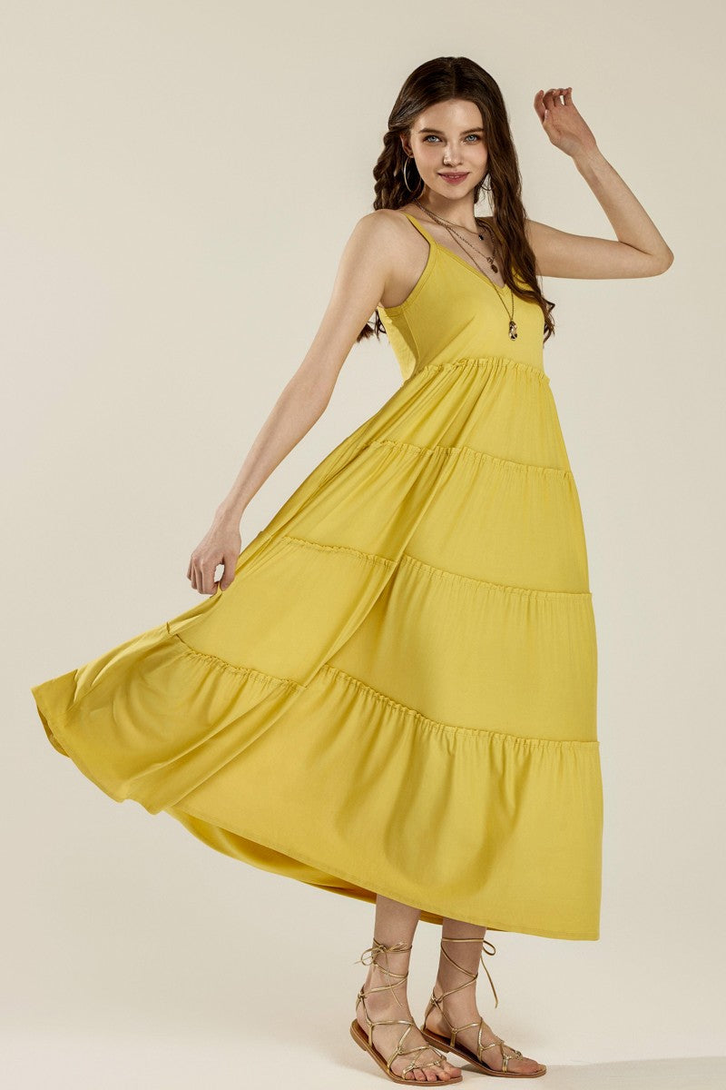 Charcoal Flowy Knit V Neck Ruffle Tiers Knit Maxi Dress