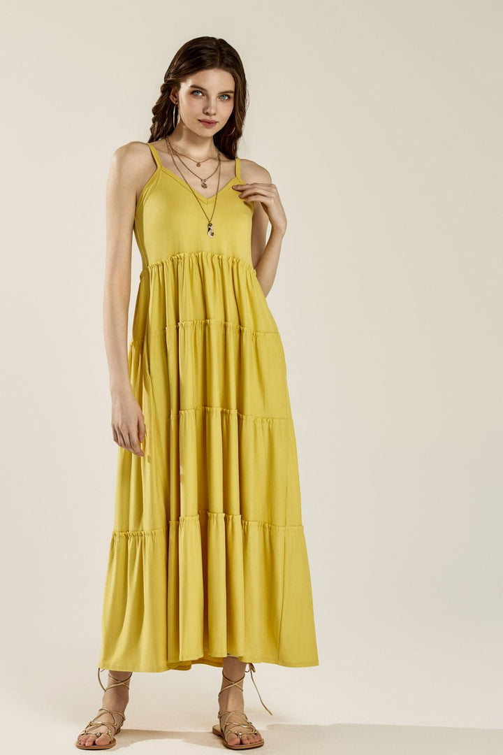 Charcoal Flowy Knit V Neck Ruffle Tiers Knit Maxi Dress