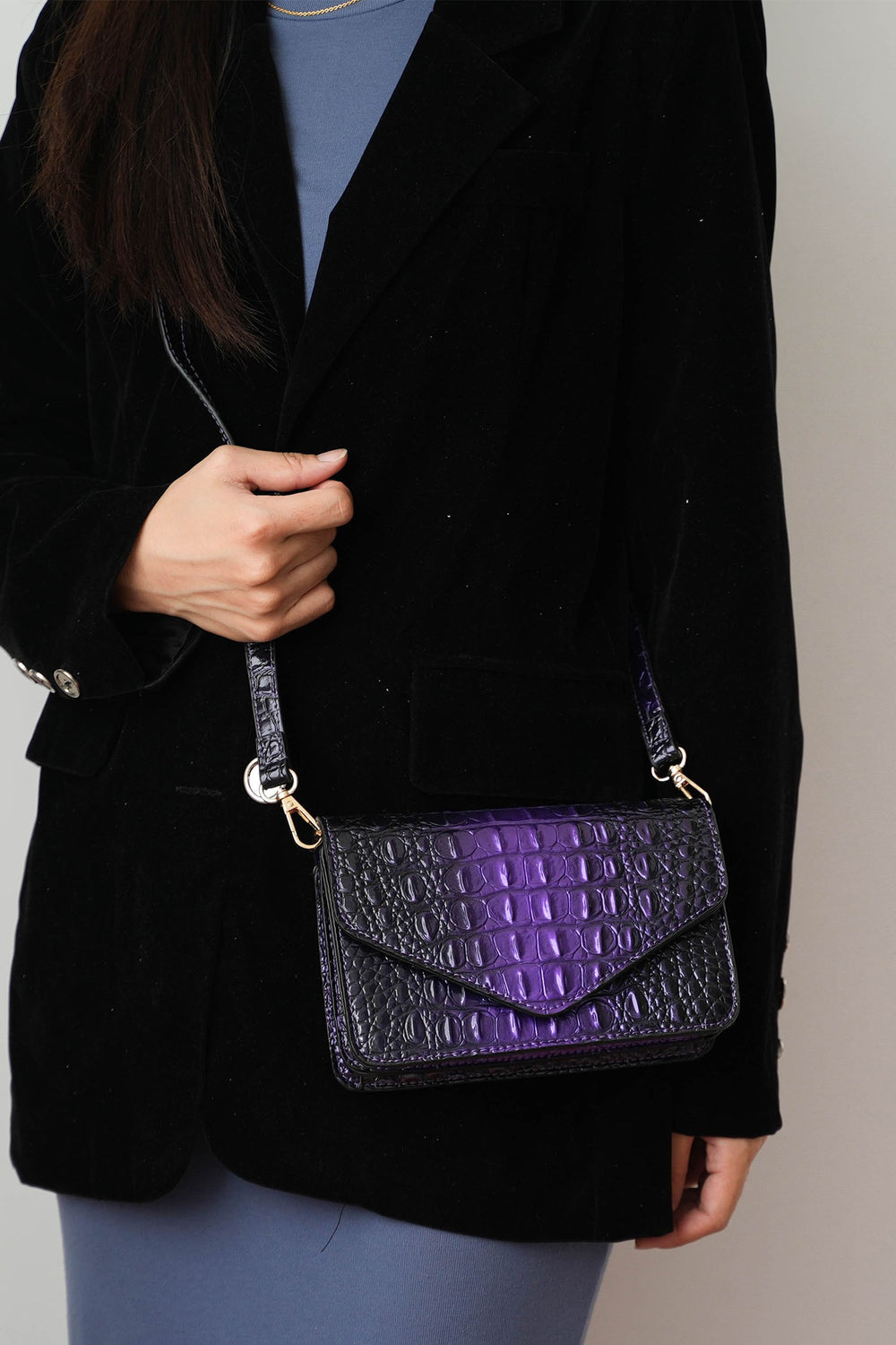 Gold Mkf Vanta Croc Embossed Saddle Bag By Mia K