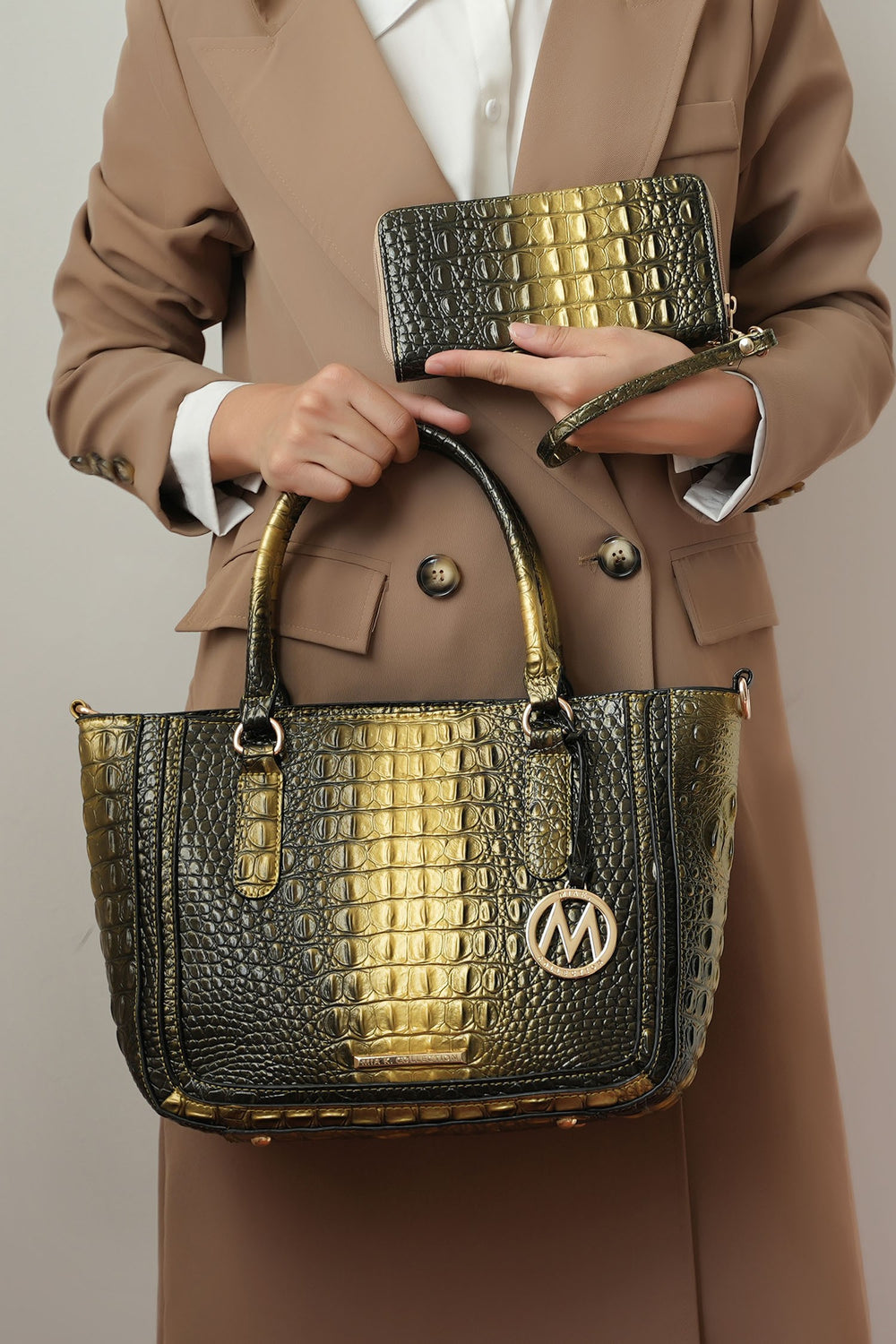 Blue Mkf Aphelia Croc Embossed Handbag By Mia K