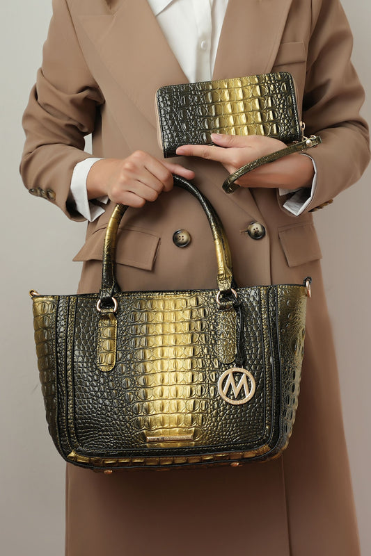 Blue Mkf Aphelia Croc Embossed Handbag By Mia K