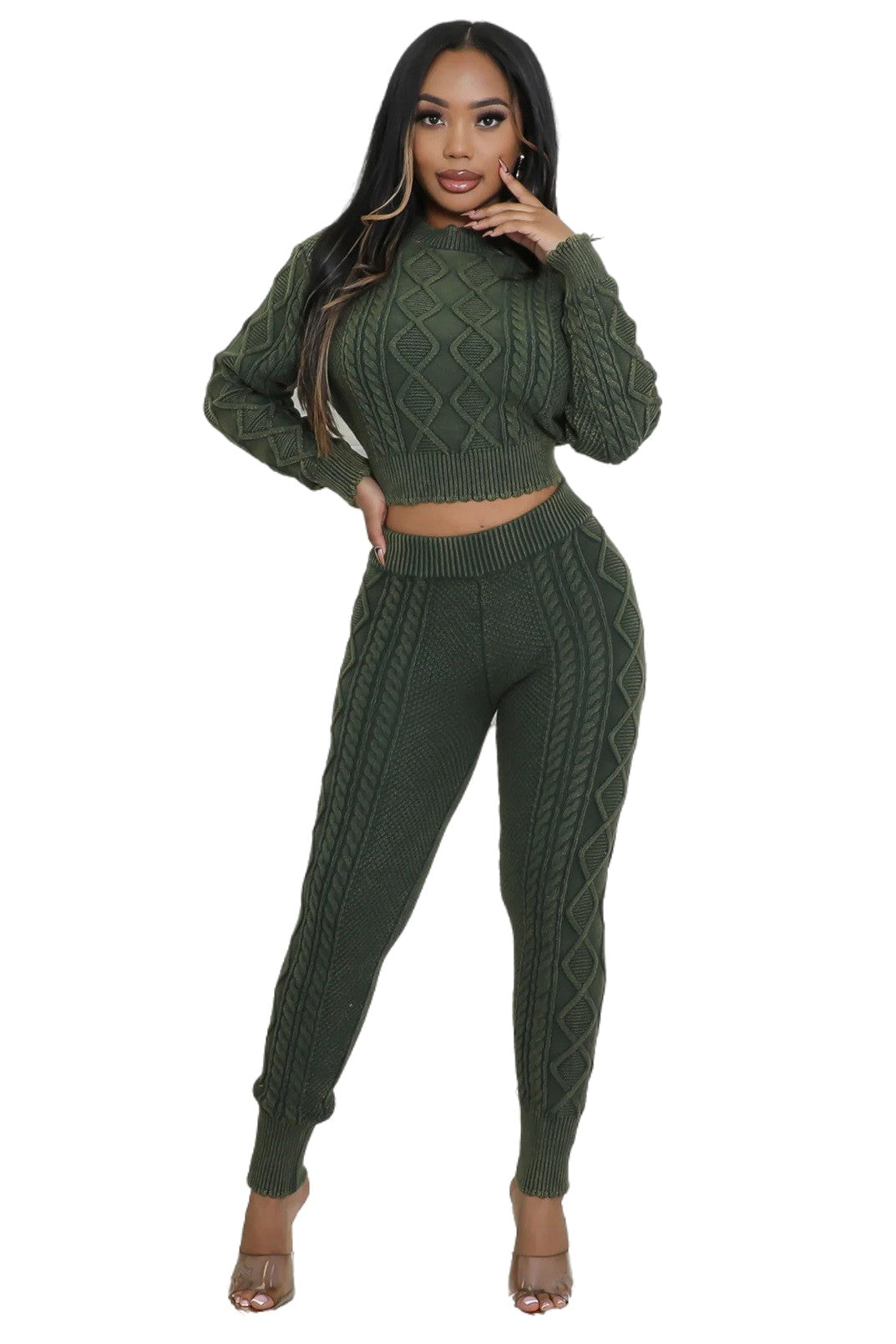 Women Fashion 2Pcs Sweater Pants Set 1