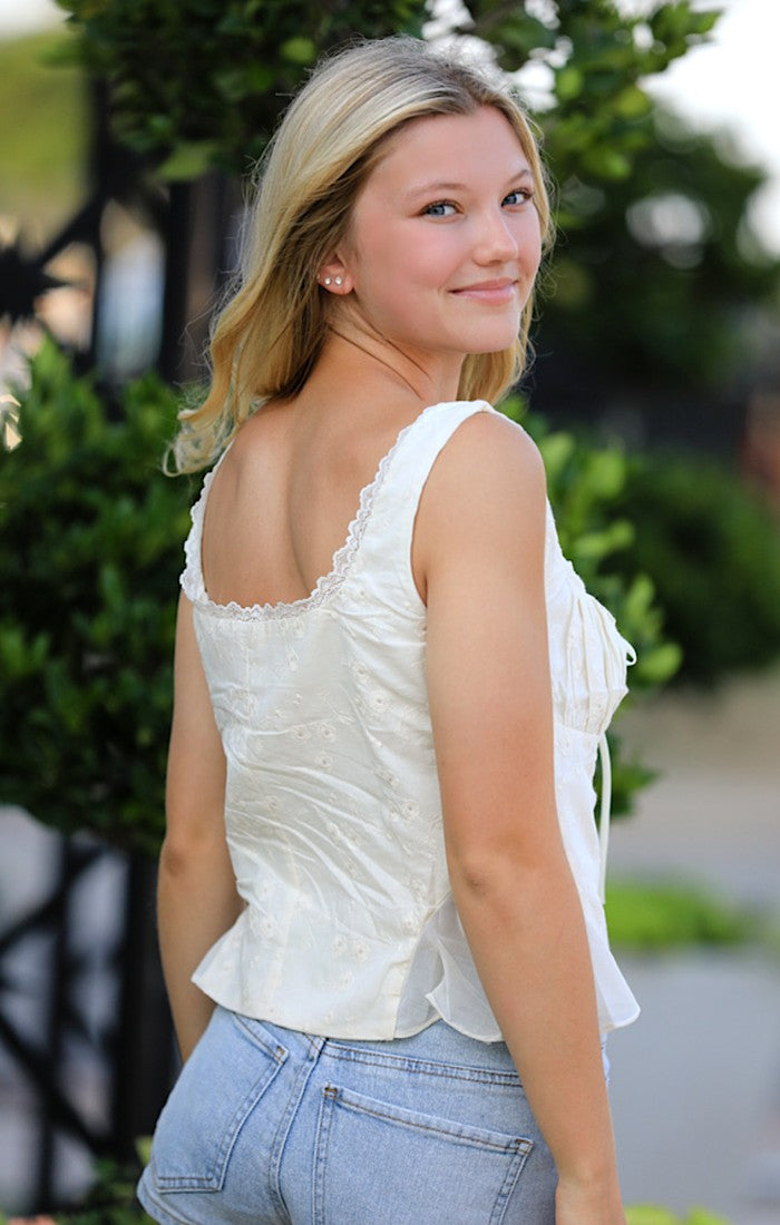 Cream Button Front Tank Top Blouse