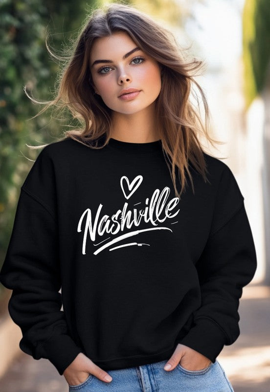 Black Cursive Nashville Cozy Crewneck Sweatshirt 1