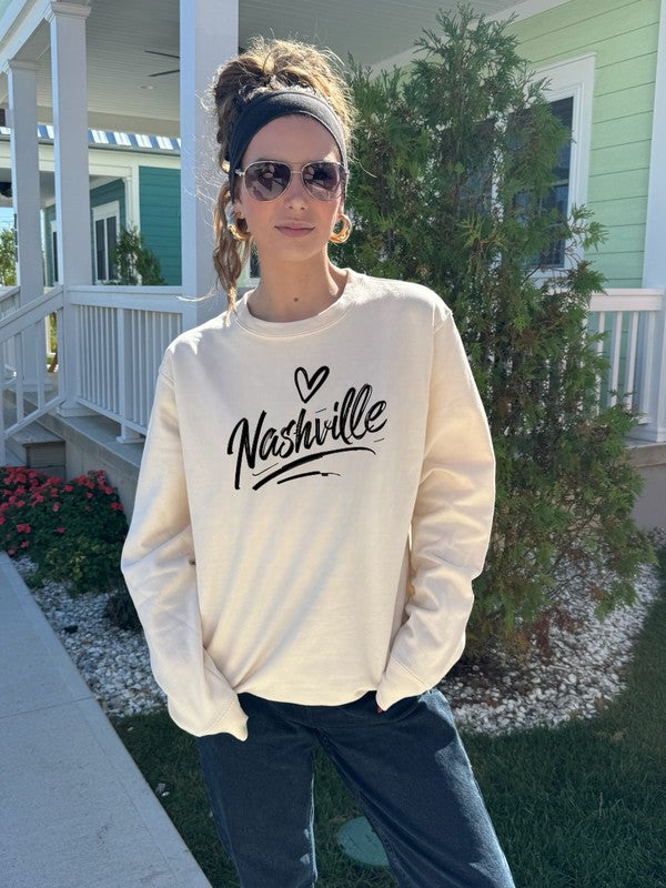 White Cursive Nashville Cozy Crewneck Sweatshirt 1