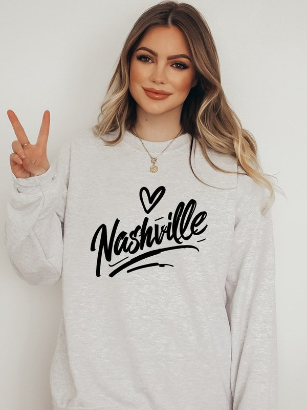 Black Cursive Nashville Cozy Crewneck Sweatshirt 1