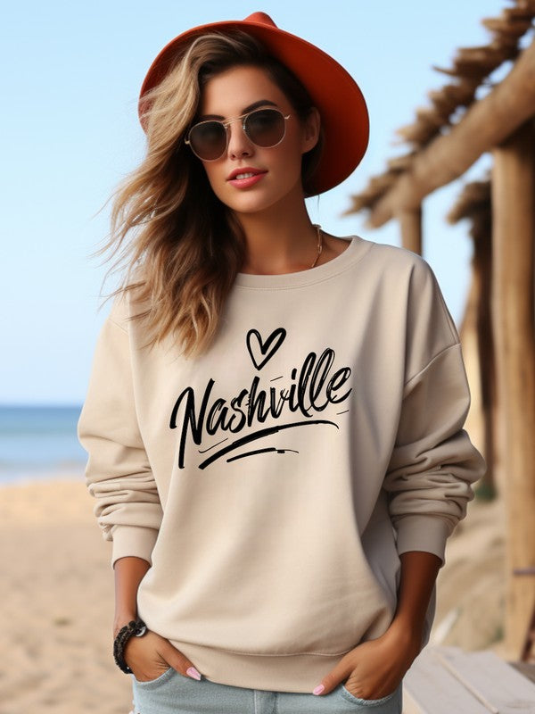 White Cursive Nashville Cozy Crewneck Sweatshirt 1