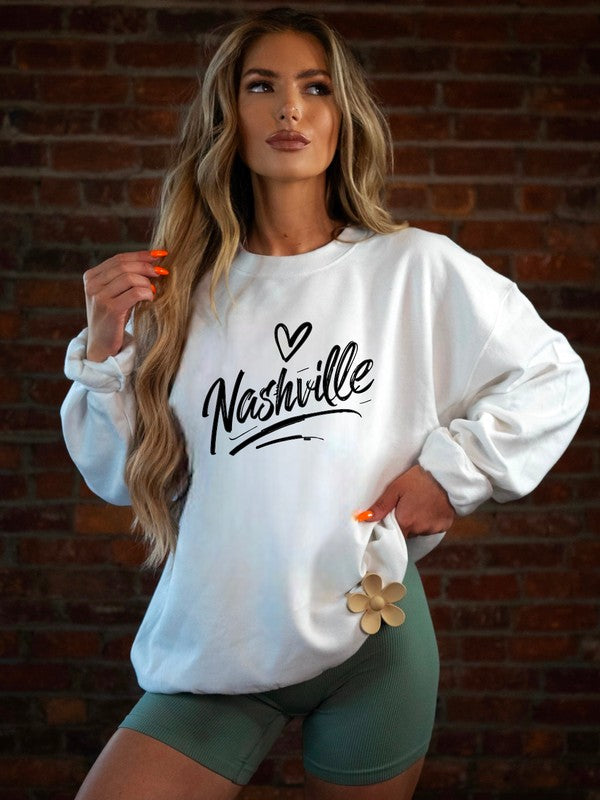 White Cursive Nashville Cozy Crewneck Sweatshirt 1