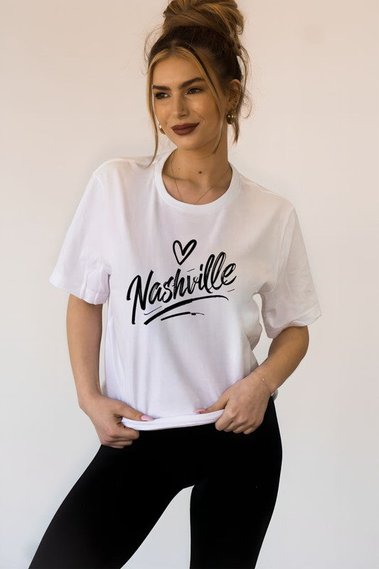 White Cursive Nashville Crewneck Graphic Tee