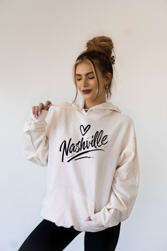 White Cursive Nashville Hoodie Graphic Sweatshirt 1