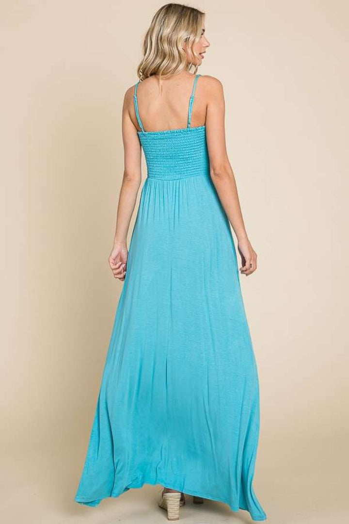 Pastel Teal Culture Code Full Size Smocked Cami Maxi Dress With Pockets