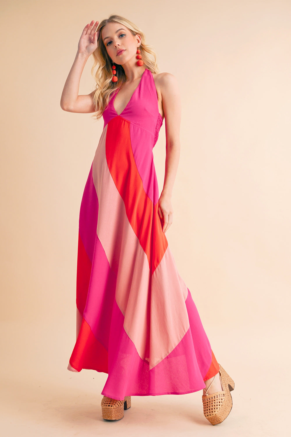 Pink Combo Gali Colorblock Maxi Dress