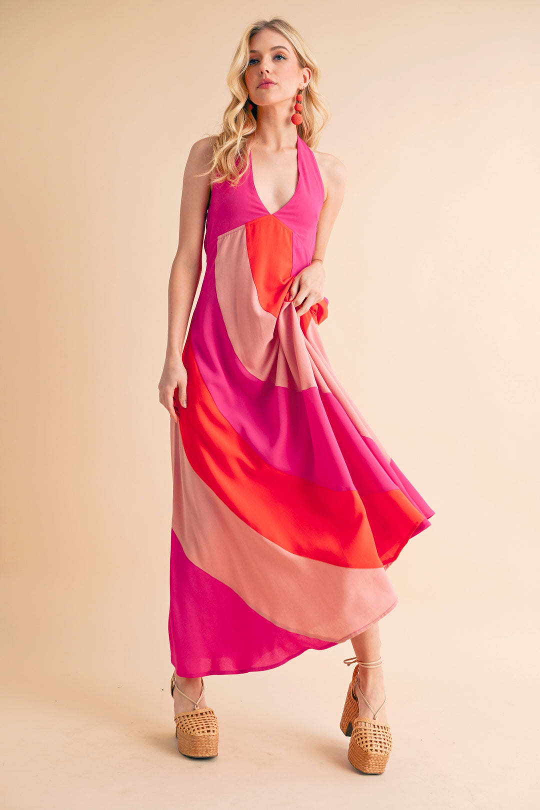 Pink Combo Gali Colorblock Maxi Dress
