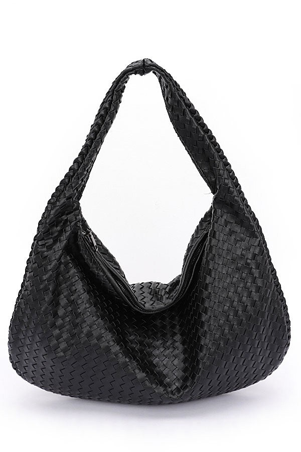 Beige Weaved Faux Leather Soft Shoulder Bag