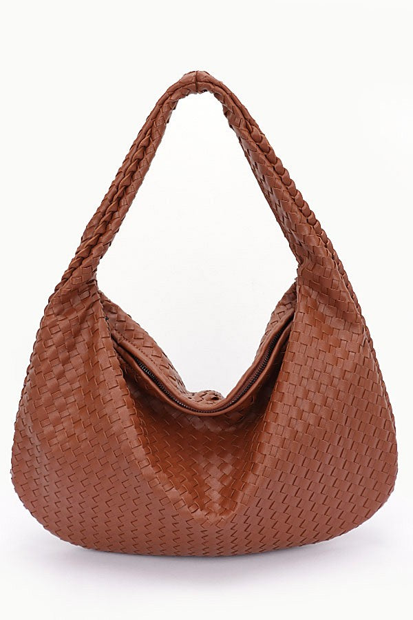 Camel Weaved Faux Leather Soft Shoulder Bag
