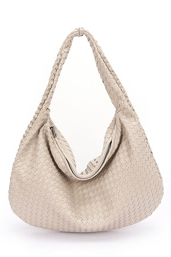 Burgundy Weaved Faux Leather Soft Shoulder Bag