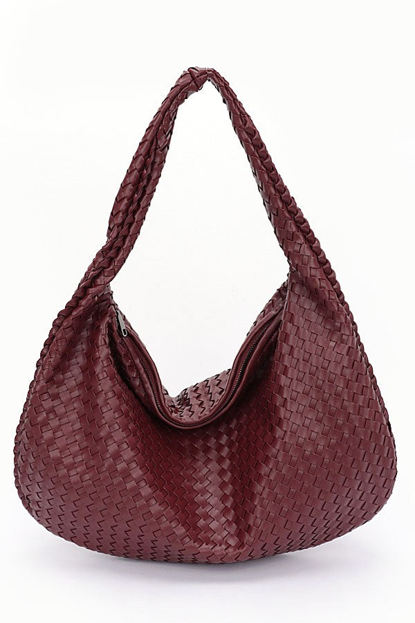 Black Weaved Faux Leather Soft Shoulder Bag
