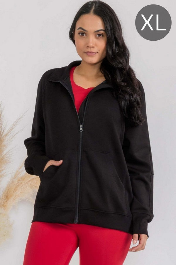 Womens Ultra Soft Funnel Neck Oversize Zip Jacket