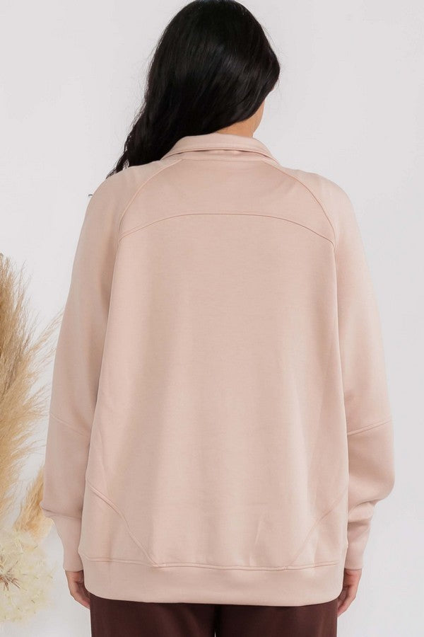 Apricot Womens Ultra Soft Funnel Neck Oversize Zip Jacket