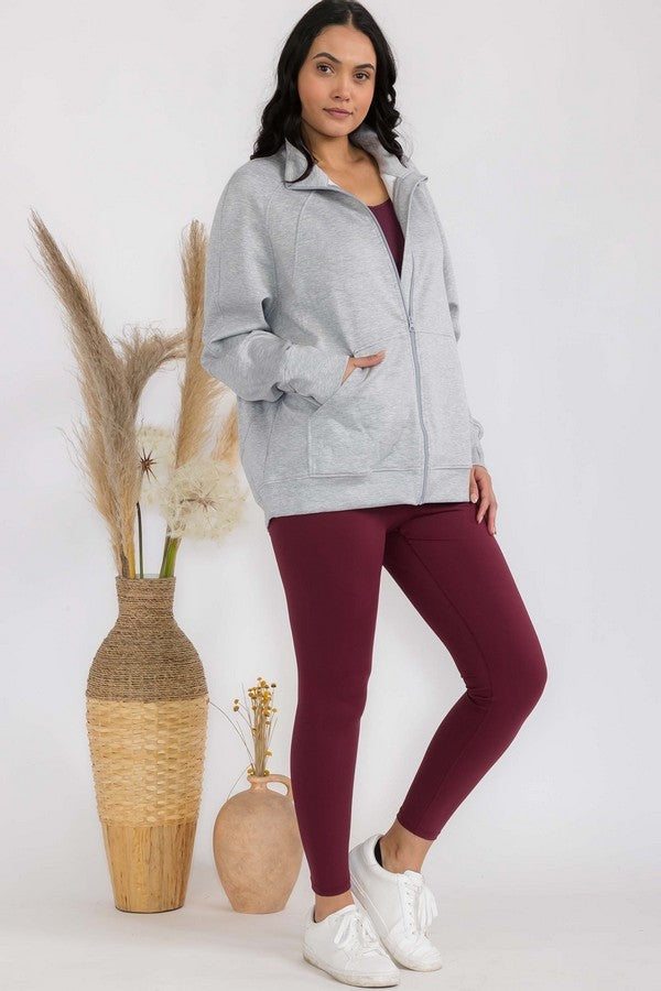 Maroon Womens Ultra Soft Funnel Neck Oversize Zip Jacket