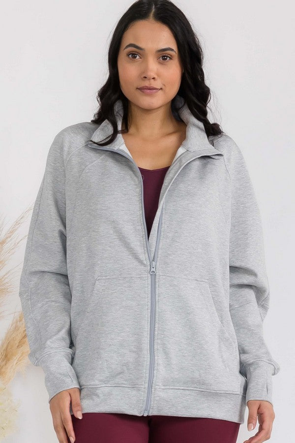 Charcoal Womens Ultra Soft Funnel Neck Oversize Zip Jacket