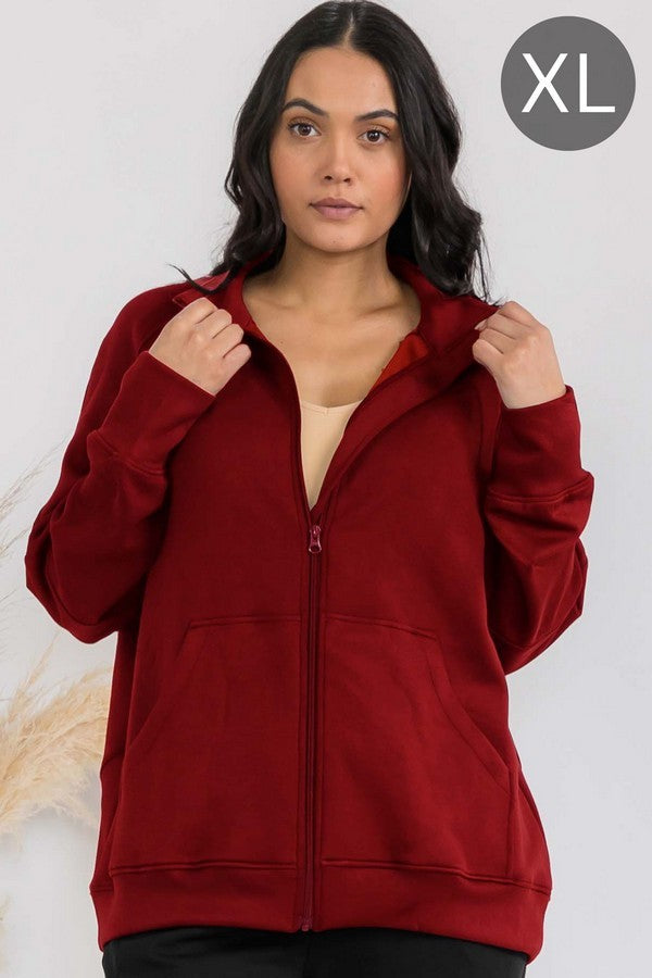 Womens Ultra Soft Funnel Neck Oversize Zip Jacket