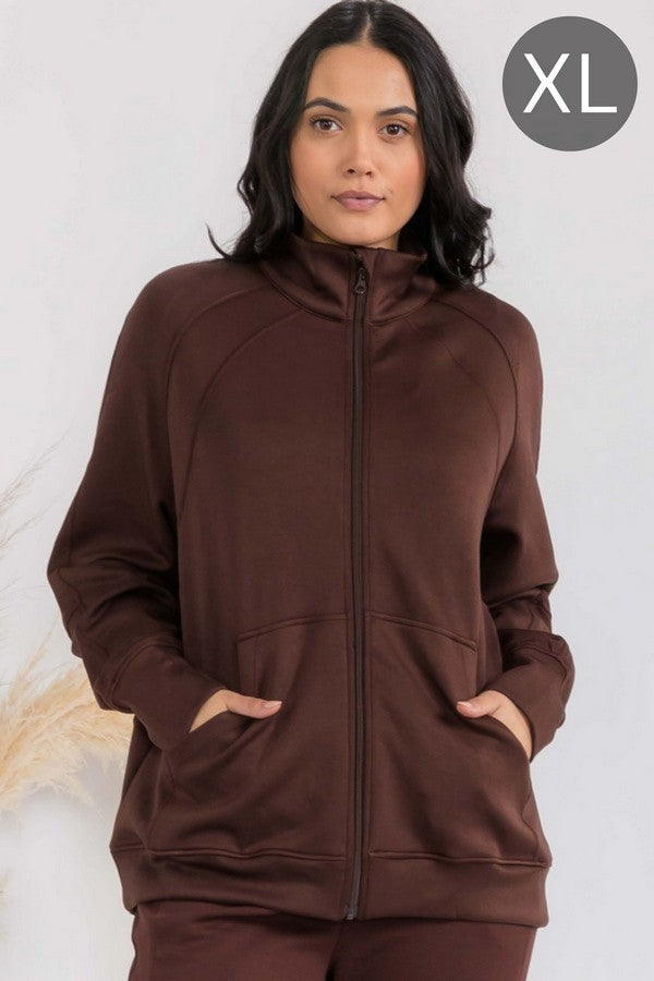 Womens Ultra Soft Funnel Neck Oversize Zip Jacket