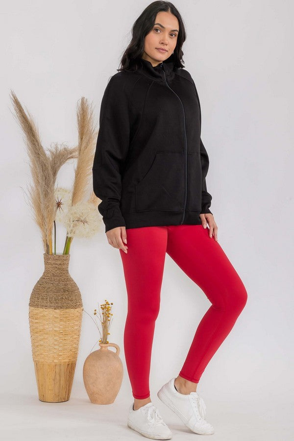 Womens Ultra Soft Funnel Neck Oversize Zip Jacket