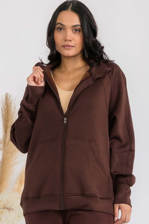 Womens Ultra Soft Funnel Neck Oversize Zip Jacket