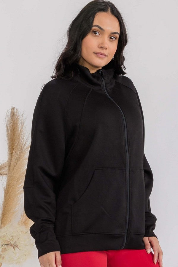Womens Ultra Soft Funnel Neck Oversize Zip Jacket