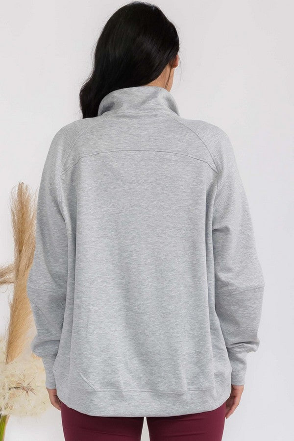 Heather Grey Womens Ultra Soft Funnel Neck Oversize Zip Jacket