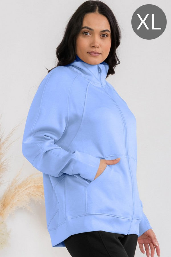 Black Womens Ultra Soft Funnel Neck Oversize Zip Jacket