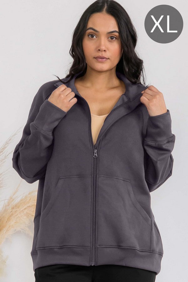 Womens Ultra Soft Funnel Neck Oversize Zip Jacket