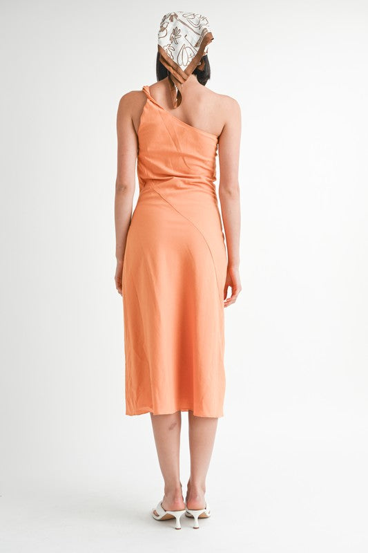 One Shoulder Mid Linen Dress