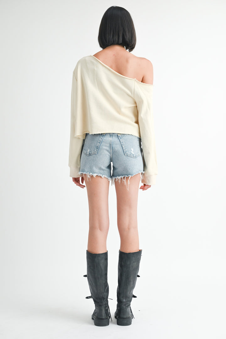 Ivory One Shoulder French Terry Top With Cutout Detail