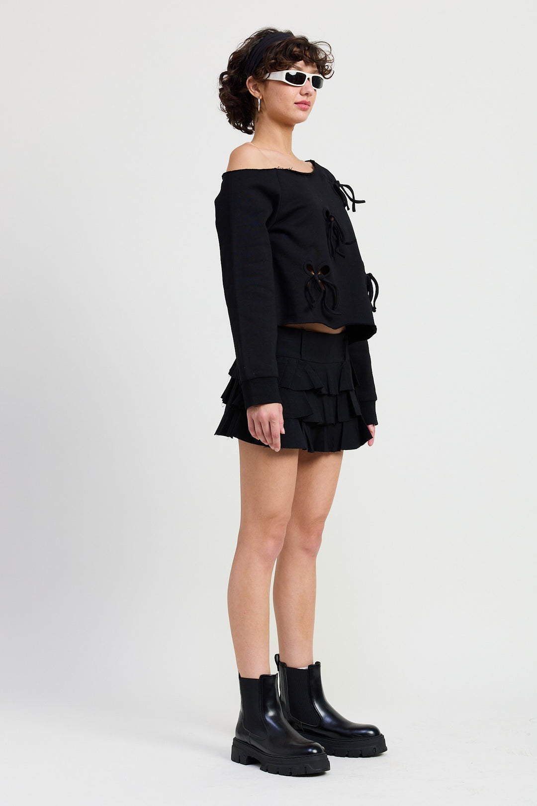 One Shoulder French Terry Top With Cutout Detail