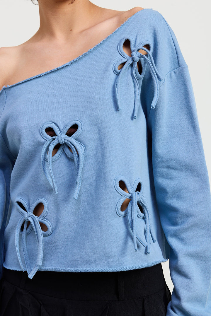 Ivory One Shoulder French Terry Top With Cutout Detail