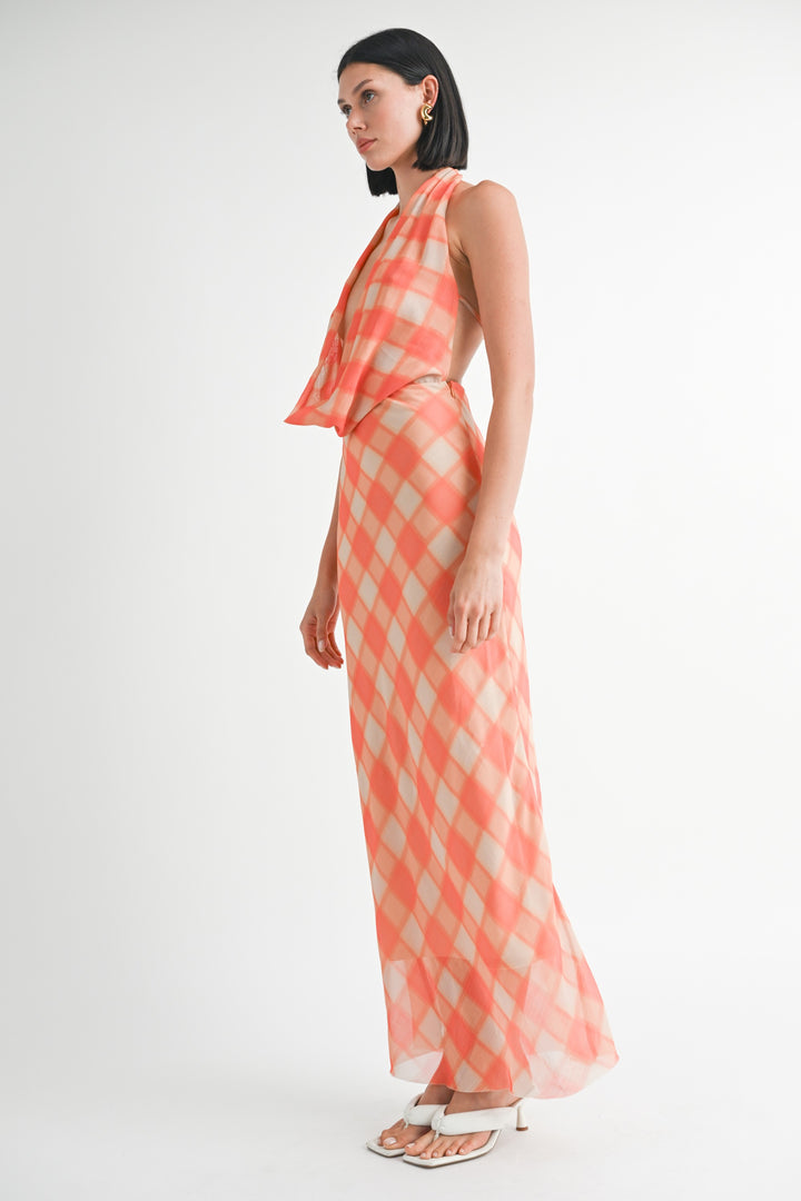 Halter Maxi Satin Dress With Open Back