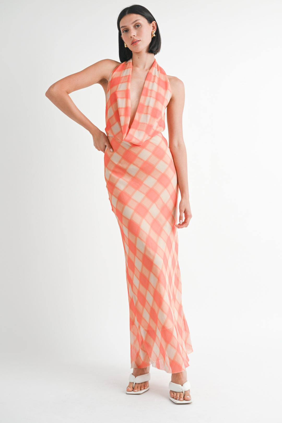 Halter Maxi Satin Dress With Open Back