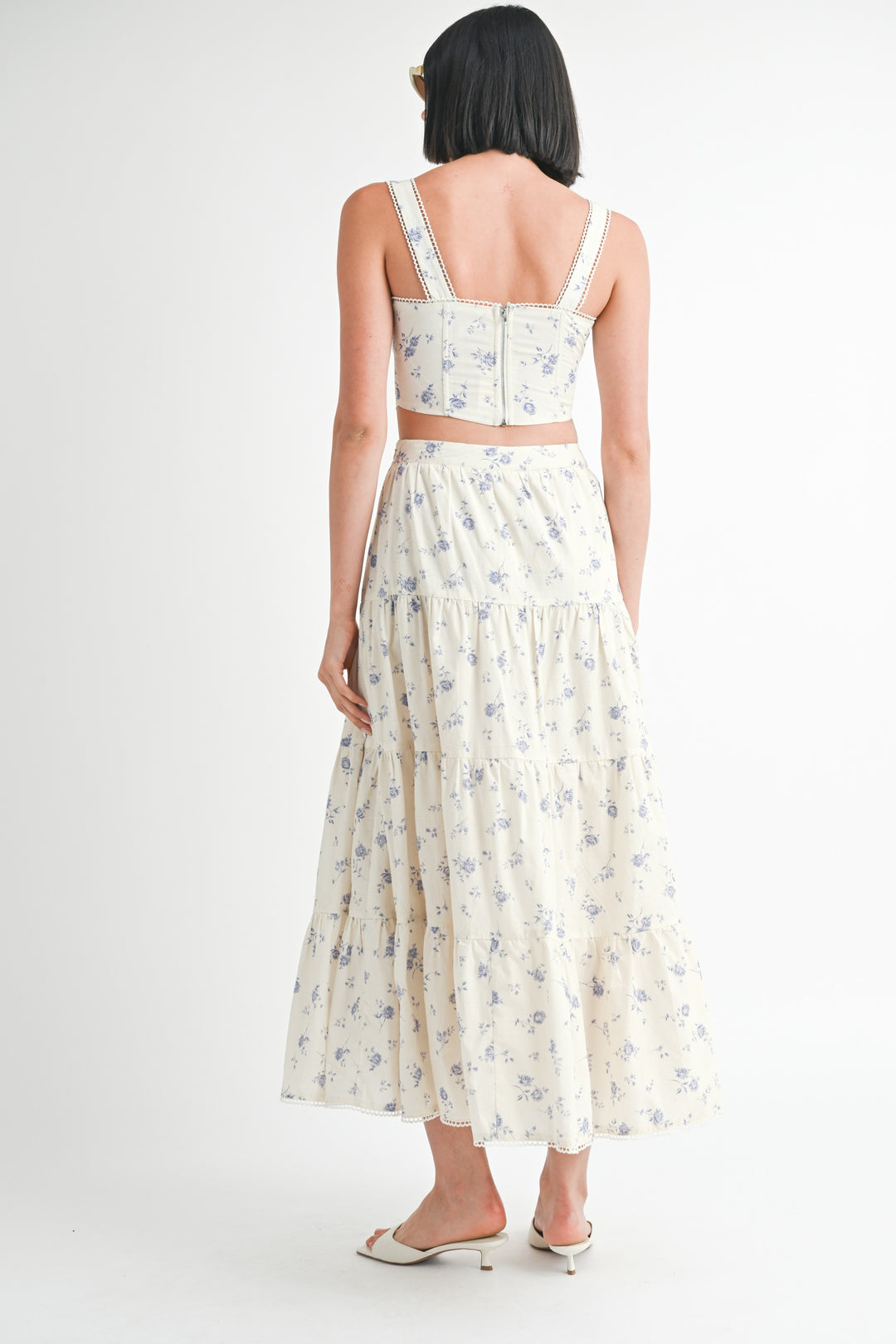 Floral Squared Neck Top & Tiered Maxi Skirt Set