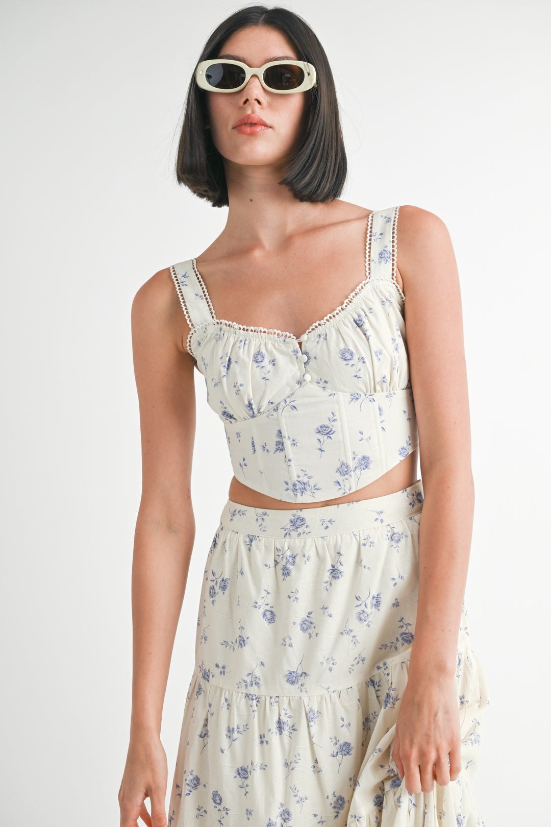 Floral Squared Neck Top & Tiered Maxi Skirt Set
