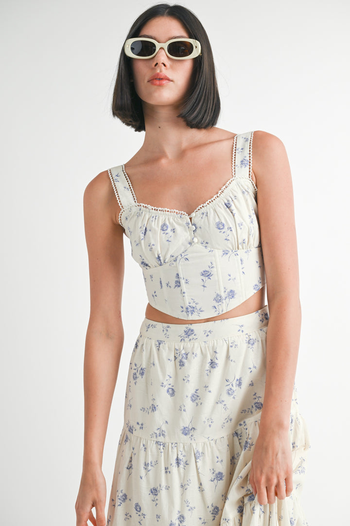 Floral Squared Neck Top & Tiered Maxi Skirt Set