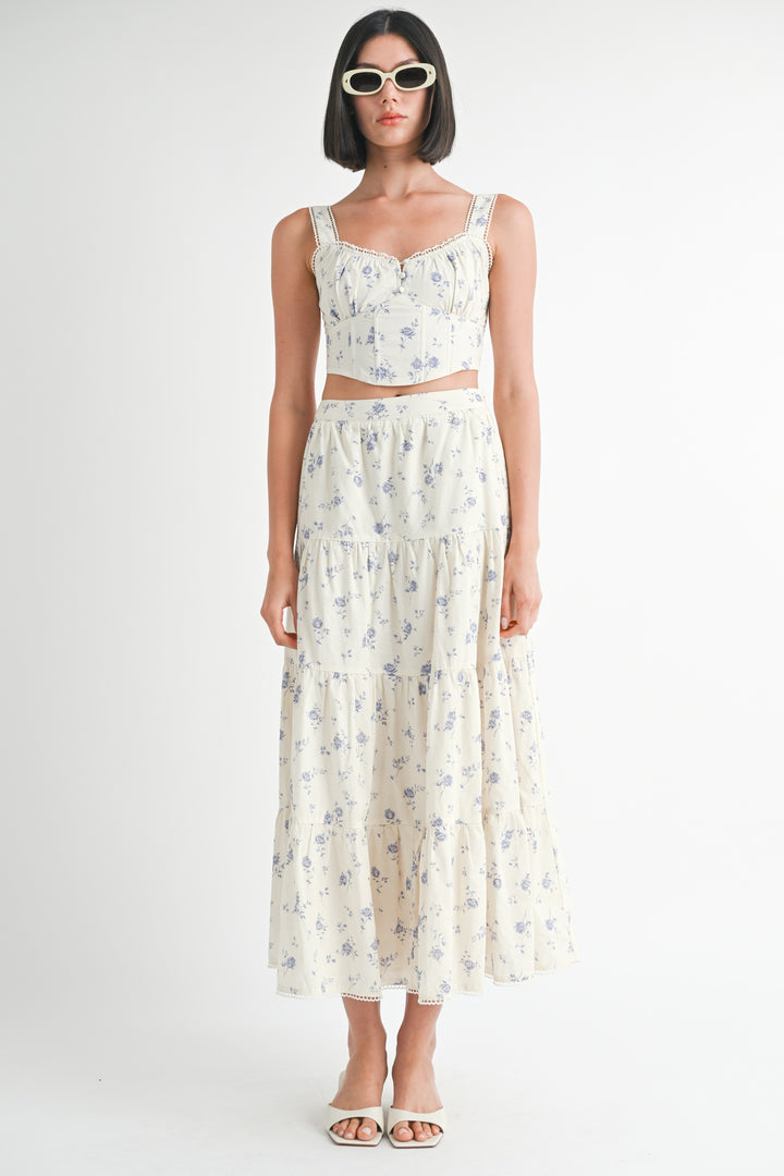 Floral Squared Neck Top & Tiered Maxi Skirt Set
