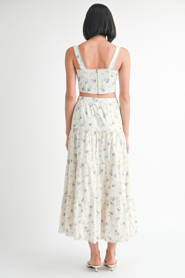 Floral Squared Neck Top & Tiered Maxi Skirt Set