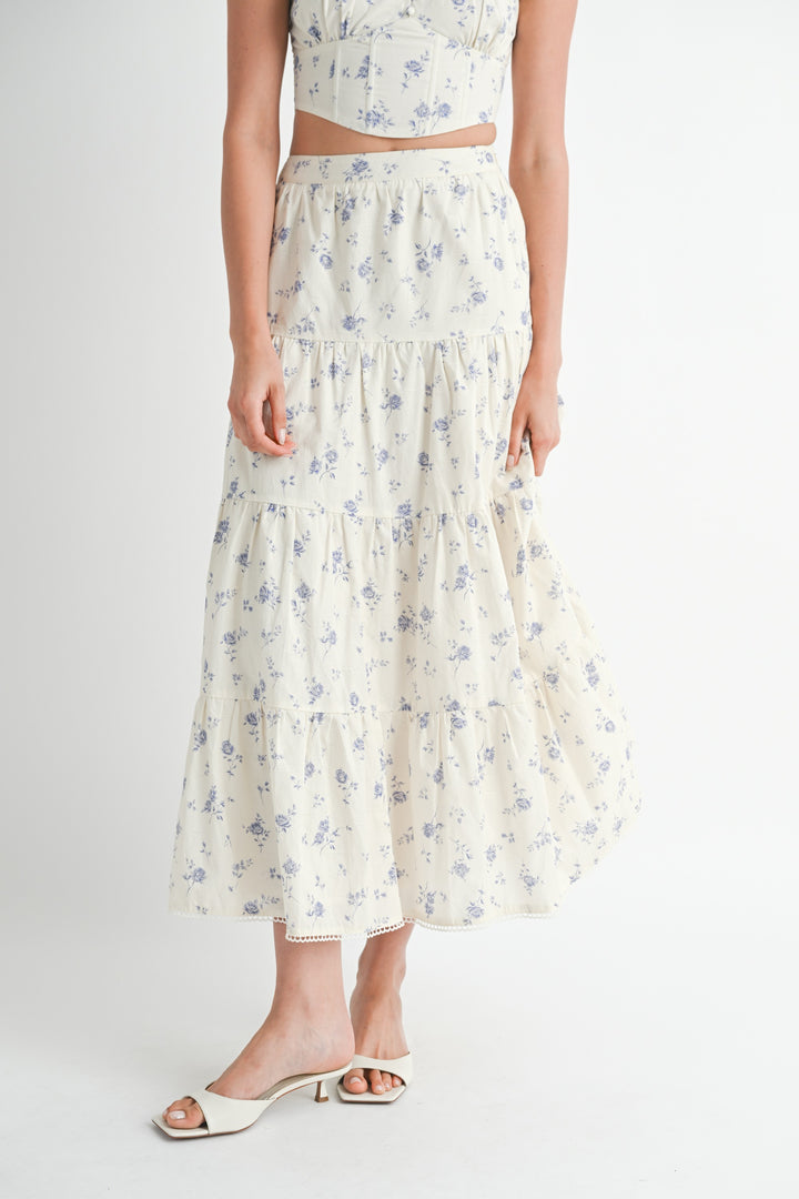 Floral Squared Neck Top & Tiered Maxi Skirt Set